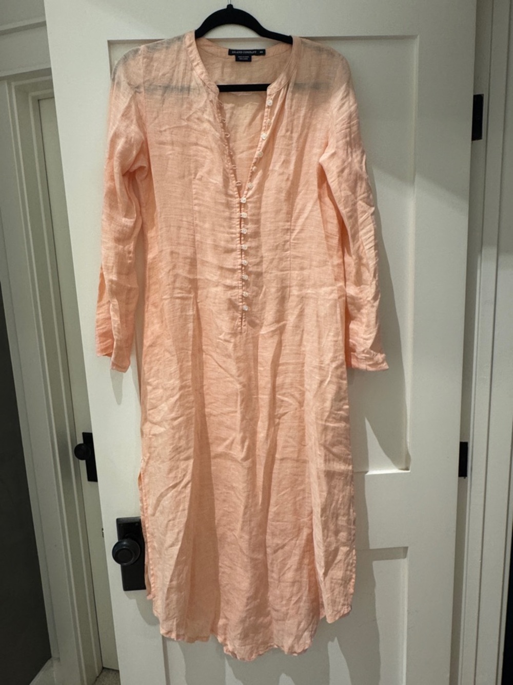 100% Linen, Peach Long-Sleeve Maxi Dress
